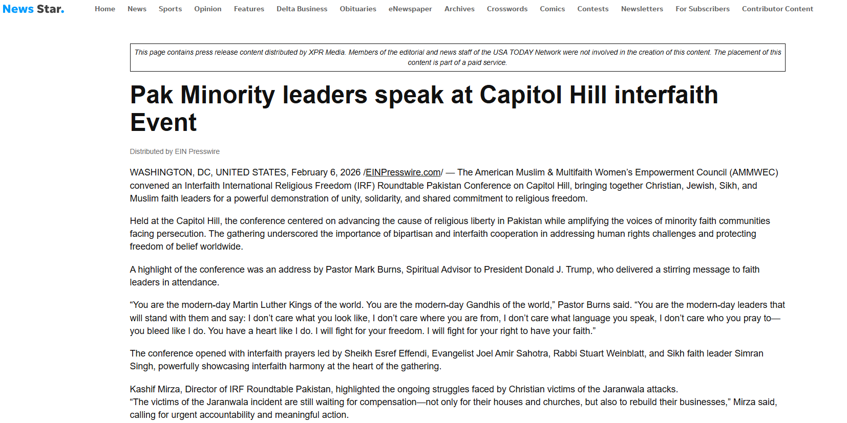 Pak Minority Leaders Speak at Capitol Hill Interfaith Event