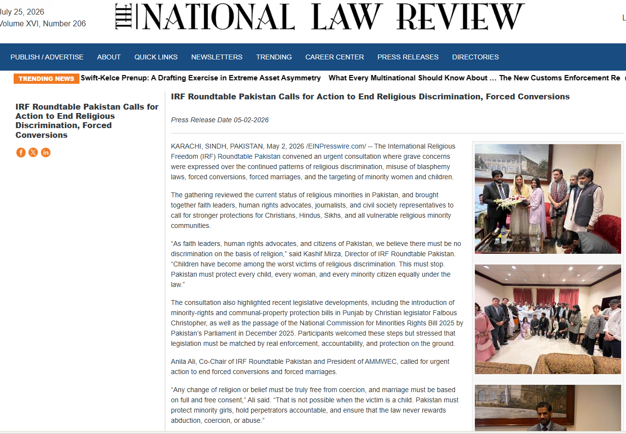 IRF Roundtable Pakistan Calls for Action to End Religious Discrimination, Forced Conversions