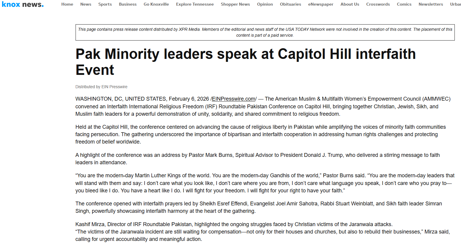 Pak Minority Leaders Speak at Capitol Hill Interfaith Event