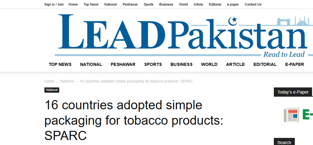 16 countries adopted simple packaging for tobacco products: SPARC