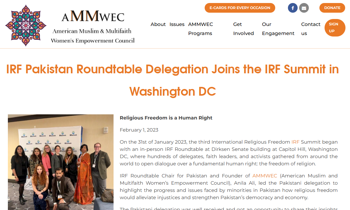IRF Pakistan Roundtable Delegation Joins the IRF Summit in Washington DC