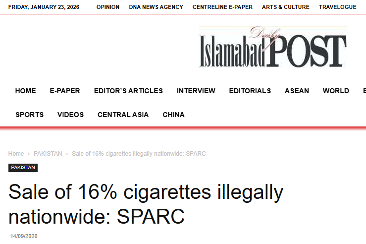 Sale of 16% cigarettes illegally nationwide: SPARC